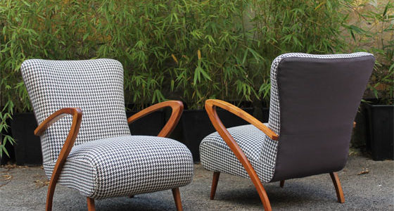 Pair of Paolo Buffa re-upholstered armchairs with Designersguild fabric